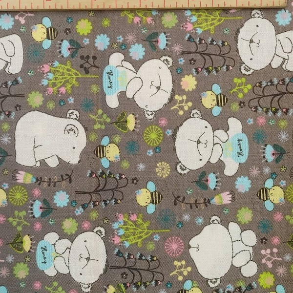 Teddy Bear Print Dark Gray Quilting Cotton Fabric Camelot Fabrics Theodore & Izzy 9140101