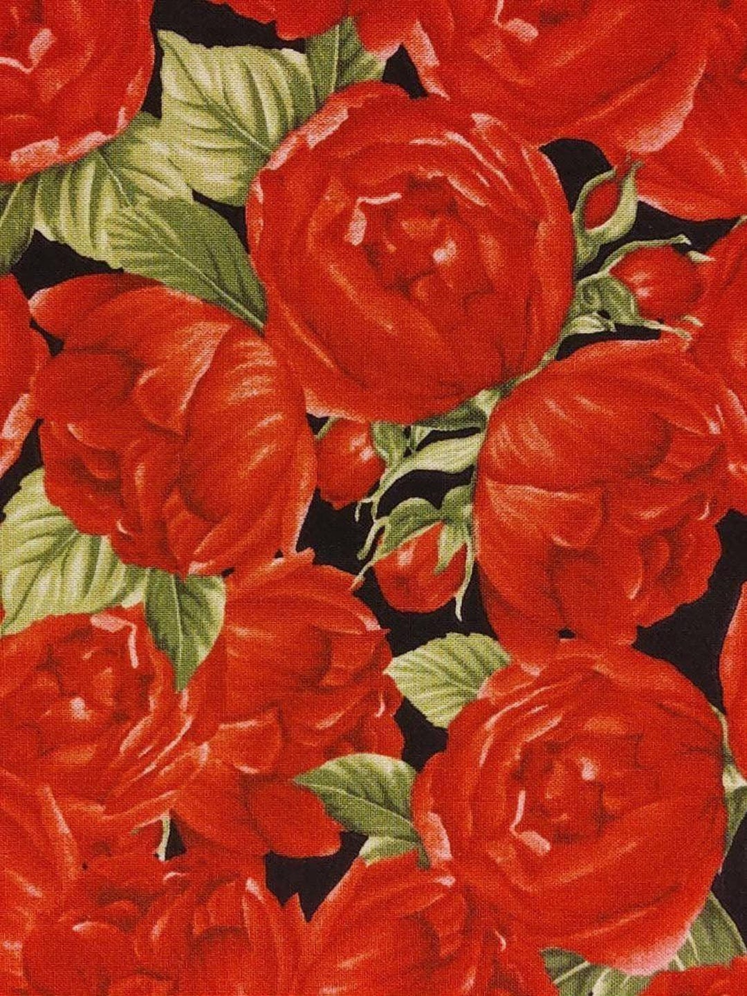REMNANT Red Rose Floral Quilting Cotton Fabric Timeless Treasures Fleur ...