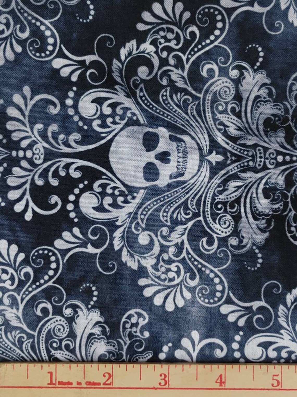 Scull Scroll Dark Blue-gray Quilting Cotton Fabric Timeless Treasures ...