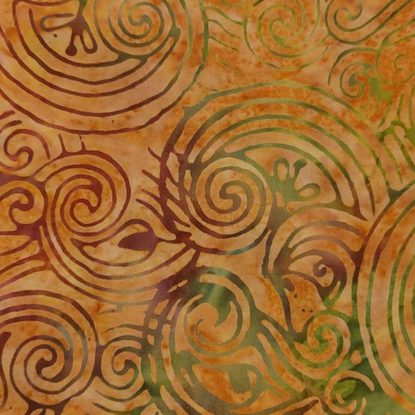 Spiral Swirls Orange with Rust and Green Batik Cotton Fabric from Fabrics that Care