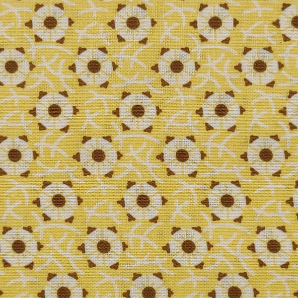 Yellow Cream & Brown Floral Quilting Cotton Fabric Marcus Fabrics