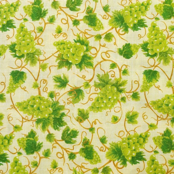 Grape Vines Cream & Green Quilting Cotton Fabric Fresh Harvest Grapes