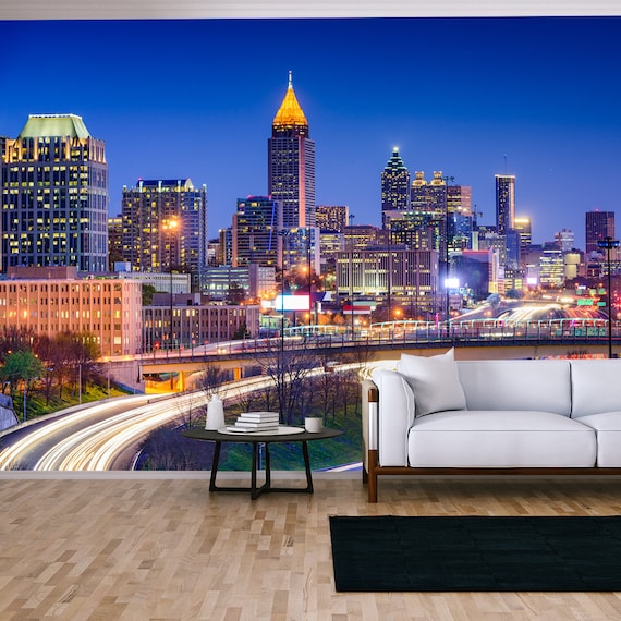 Atlanta USA Downtown Skyline Wallpaper Living Room Etsy