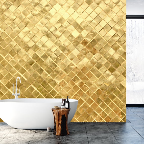 Gold Mosaic Background Wallpaper Bathroom Mural - Etsy