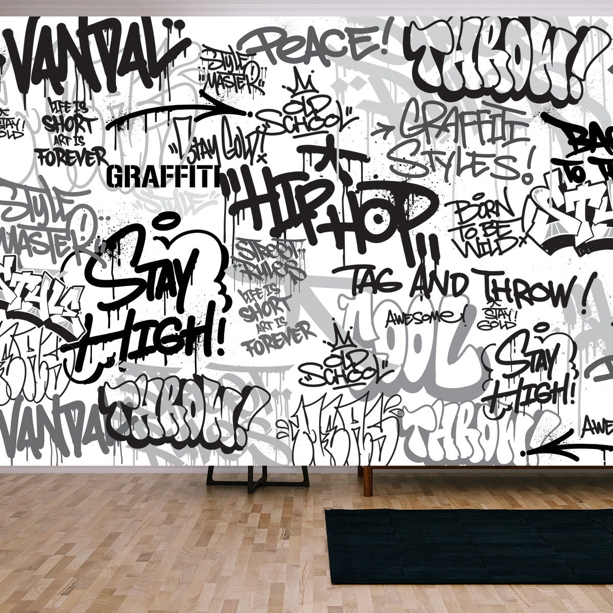 Graffiti Art Textures in a Handdrawn Style. Old School and Urban Street Art Theme Wallpaper