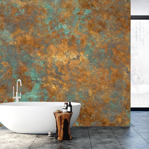 Vintage Bronze and Blue Seamless Background Wallpaper Bathroom -