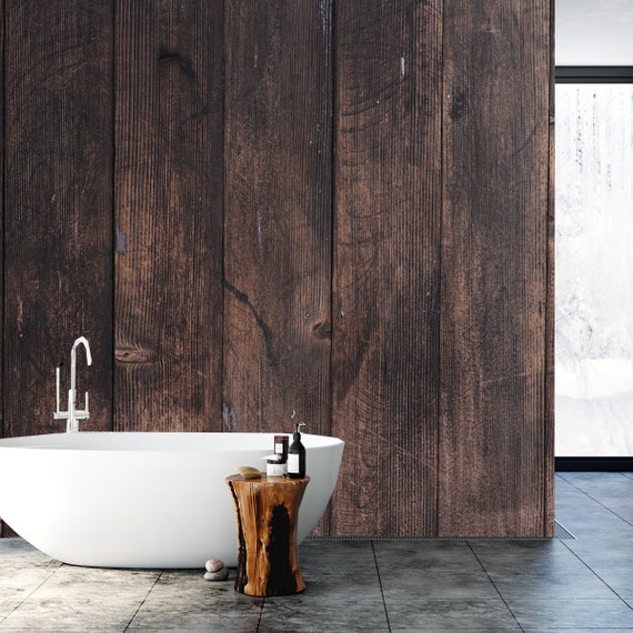 Dark Wood Texture Wallpaper Bathroom Mural Etsy