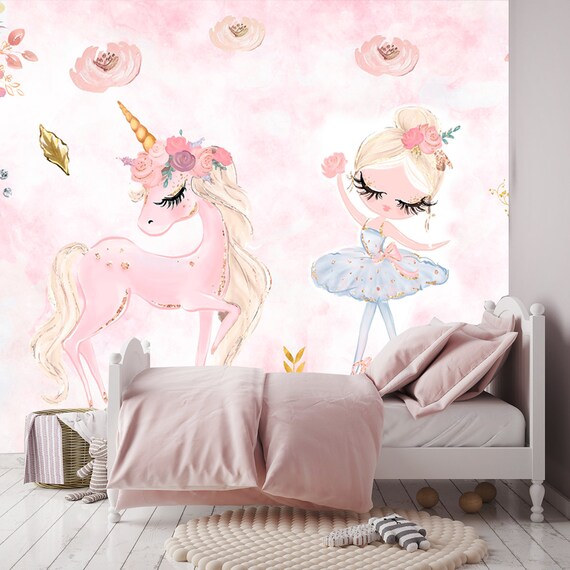 Unicorn and a Ballerina Princess on a Floral Background - Etsy