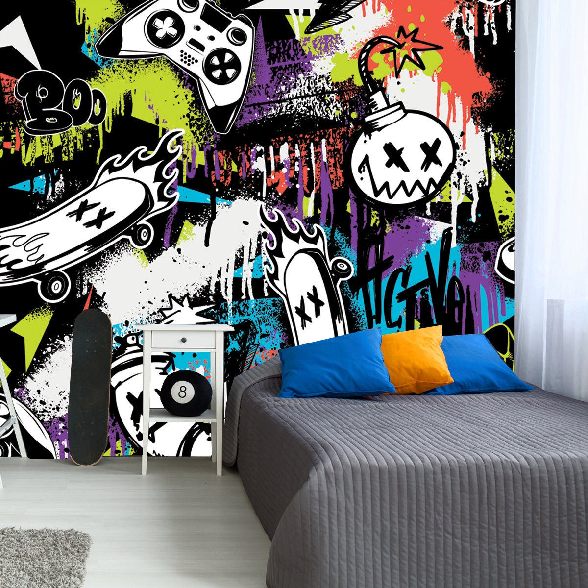 Abstract Seamless Comics Pattern With Gamepads Bombs Skateboards