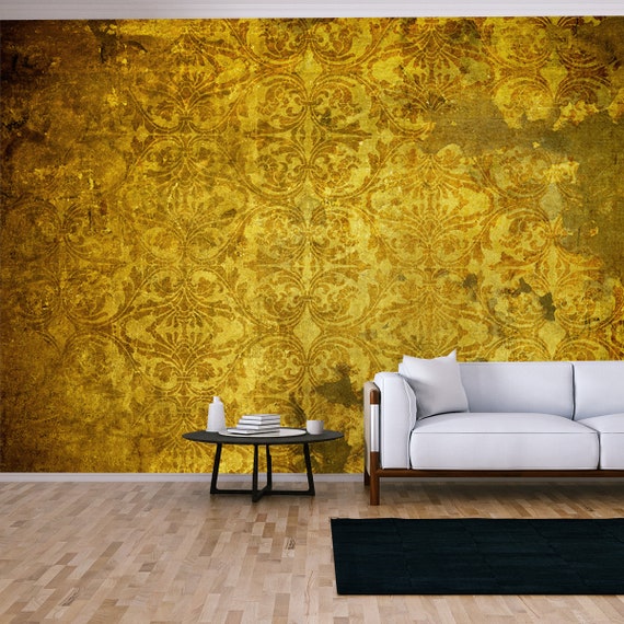 Grunge Vintage Gold Wallpaper Living Room Mural Etsy