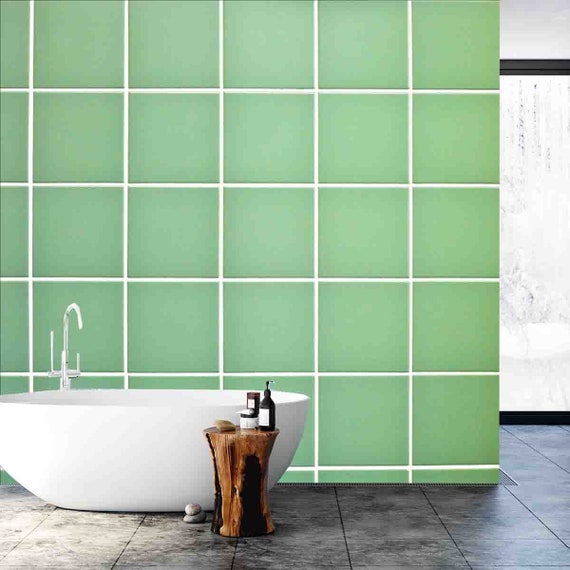 Retro Green Wall Tiles Wallpaper Bathroom Mural Etsy