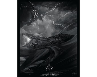 The Dragon by Olivia Rose James - Fantasy, Dragon Artwork, Canvas, Prints, Black and White