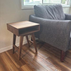Solid Black Walnut End Table: MCM Modern Night Stand