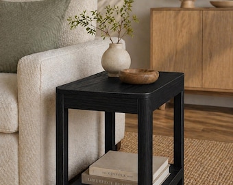 Ebonized Oak Side Table, Black End Table, Modern Japandi Nightstand, Solid Wood Accent Table, Minimalist Bedside Table, Sopris Side Table