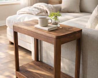 Mesita auxiliar de nogal negro, mesa auxiliar Sopris, mesa auxiliar de madera maciza, mesita de noche moderna hecha a mano, mesa auxiliar estrecha para sofá, muebles minimalistas