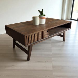 Minimalist Black Walnut Coffee Table: 36inch solid wood midcentury modern living room furniture