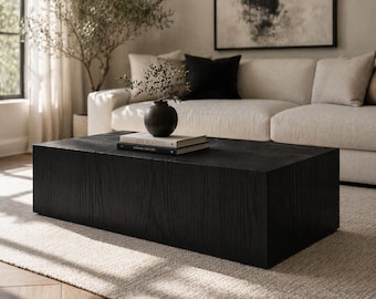 Breck Coffee Table, White Oak Coffee Table, Modern Low Profile Block Table, Japandi Minimalist, Mid Century Style, Handmade Furniture