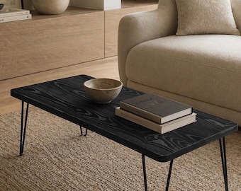 Tavolino da caffè in legno nero, tavolino da caffè moderno a basso profilo, tavolo in frassino ebanizzato, mobili minimalisti in stile giapponese, soggiorno moderno di metà secolo