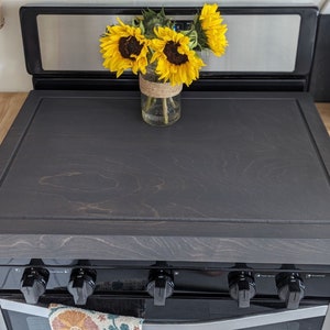Couvre-cuisinière en bois, planche à nouilles pour cuisinière à gaz, couvercle de cuisinière électrique, organisation de cuisine de ferme, plateau de service, noir, housse de cuisinière fait main