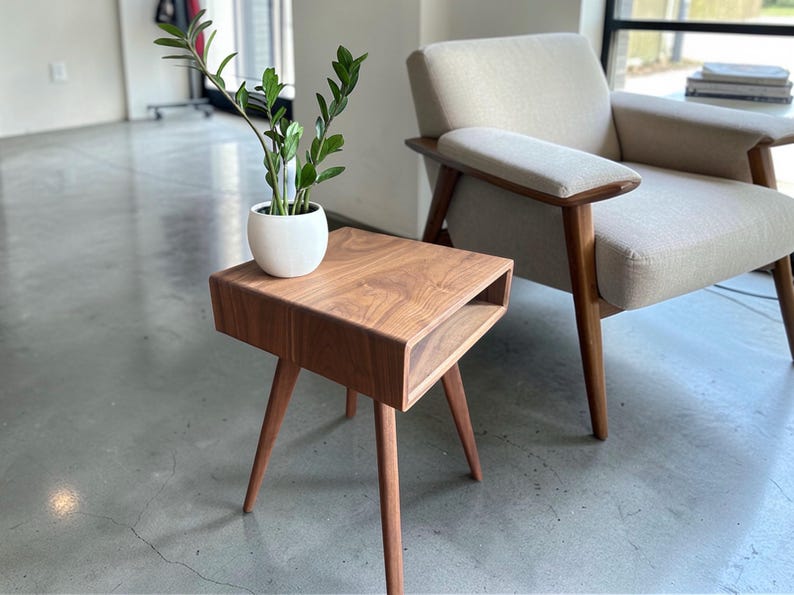 Aspen Side Table | Solid Walnut End Table | Handmade Mid Century Modern ...