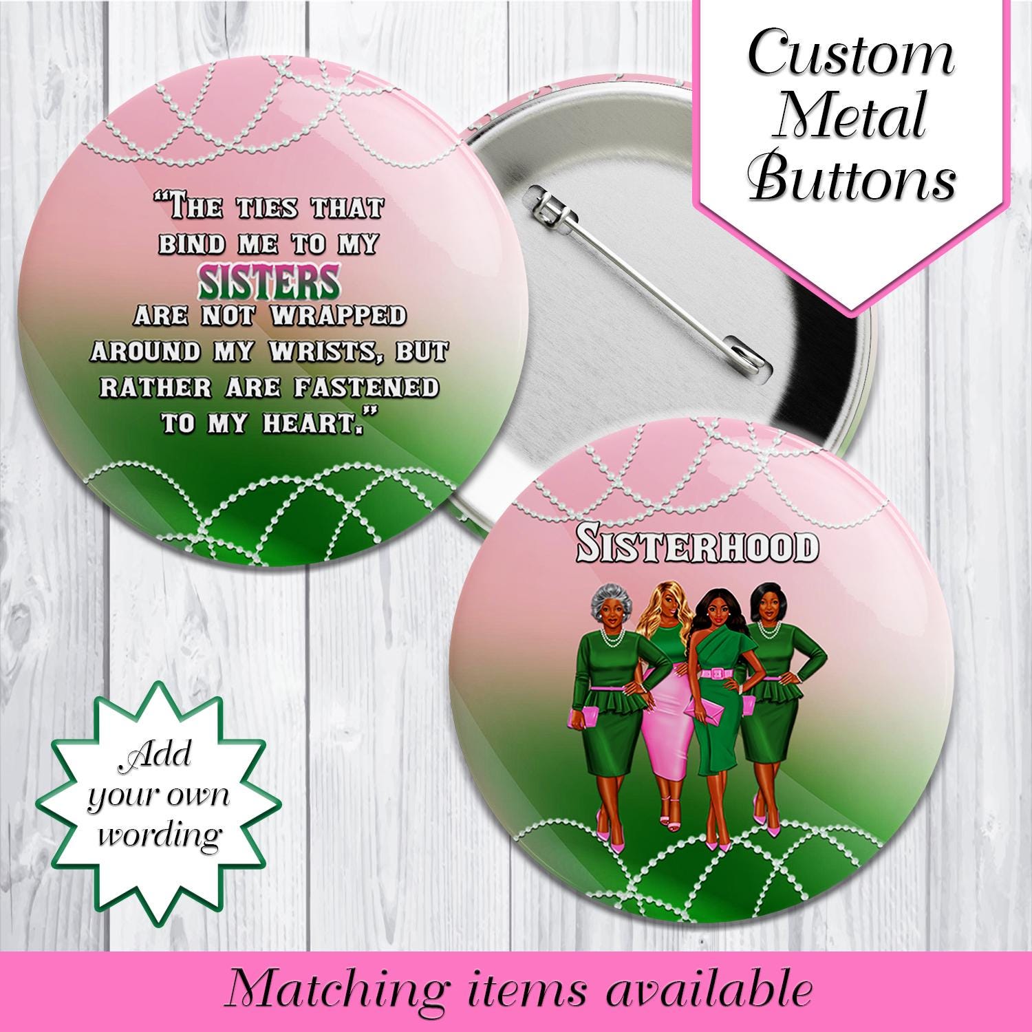 Sorority Sisterhood Metal Buttons | Sorority Pinback Buttons | Sorority ...