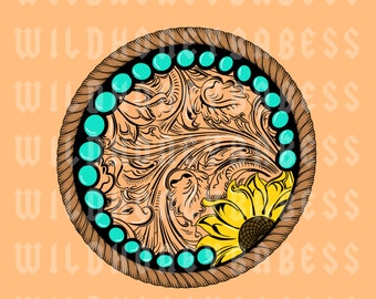 Turquoise Sunflower Concho Png, Turquoise Concho Png, Sunflower Concho Png, Tooled Leather Png, Leather Business Logo, Leather Logo, Leather