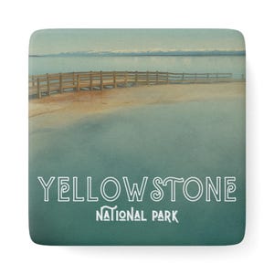 Yellowstone Nationalpark quadratischer Porzellanmagnet, Vintage-Art-Reise-Souvenir, Filmfotomagnet, Nationalparkliebhaber