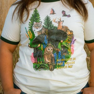 Woodland Animals Ringer Tee, Vintage Nature Lover Shirt