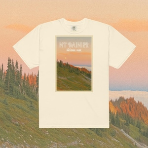 Camiseta unissex vintage com cartão postal do Parque Nacional do Monte Rainier, cores confortáveis, Granola Girl, Guarda-parque de Washington
