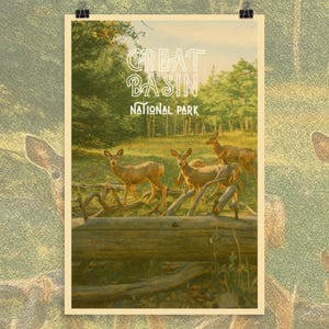 Poster vintage coucher de soleil dans le parc national du Grand Bassin, art granola girl, amoureux des parcs nationaux, gardes-forestiers, souvenir du Nevada