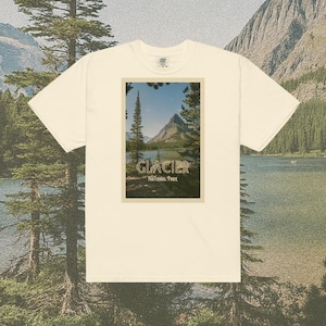 Camiseta unissex vintage com cartão postal do Parque Nacional Glacier, camiseta para garotas Granola, camiseta retrô de souvenir do Parque Glacier, guarda florestal de Montana