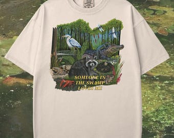 Swamp Animals Ringer Tee, Vintage Nature Lover Shirt