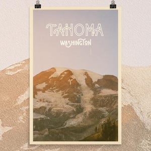 Affiche vintage mate Tahoma (Mt Rainier), art granola girl, amoureux des parcs nationaux, Park Rangers, souvenir de Washington