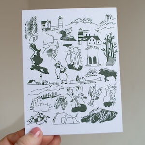Impression artistique Maine Nature Checklist pour cartes postales - À l'unité ou en paquets