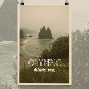 Affiche vintage mate du parc national olympique, art granola girl, amoureux des parcs nationaux, gardes forestiers du parc, souvenir de Washington