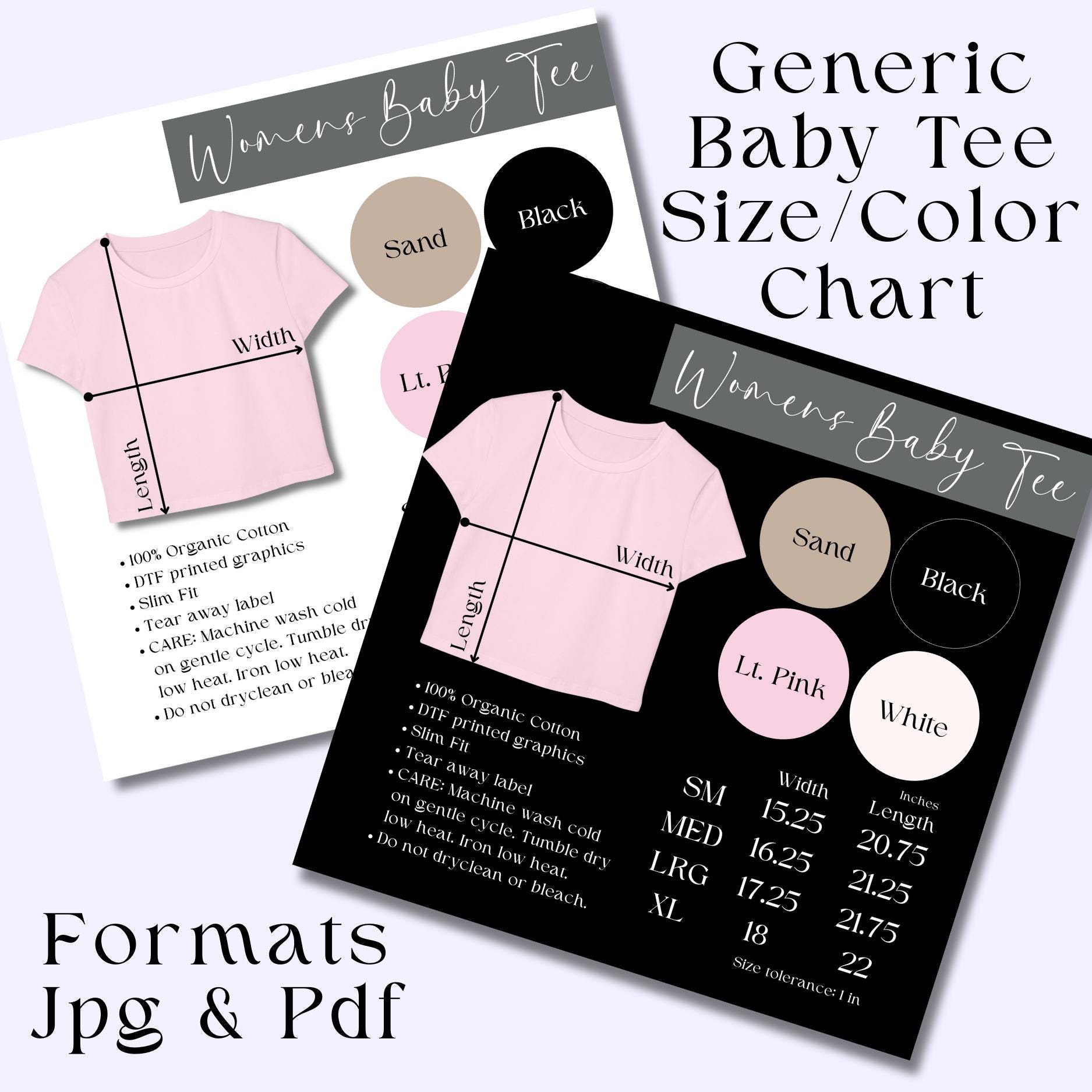 Baby Tee Size Chart, Generic Baby Teeshirt Size & Color Chart