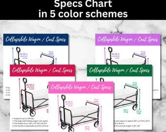 Foldable wagon size chart, Digital download. Electronic Infographic Collapsible garden wagon or utility cart.