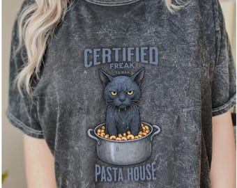 Funny Cat T-Shirt, Certified Freak Pasta House Shirt,  Gift for Cat Lovers, Funny Pet Apparel, Retro Mineral Wash Top