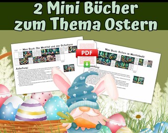 2 Miniatur Bücher zum Ausdrucken und Basteln für den Wichtel und die Wichteltür, digitaler Download, PDF, mini Buch, Osterzeit, Osterhase