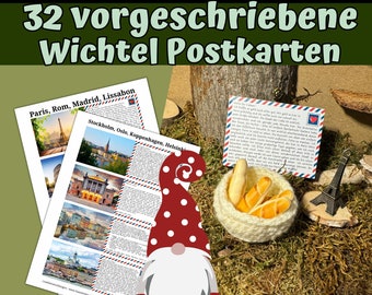 32 gnome postcards required, gnome world tour, digital download in PDF format for the gnome door