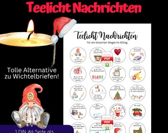 Gnome tealight messages, 20 magical messages to craft, PDF file, Gnome letters in tealight
