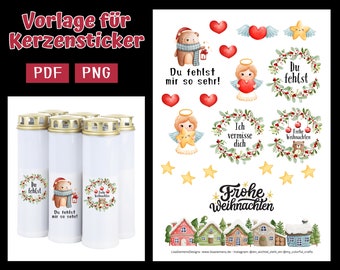 Vorlage für Trauerkerzen Weihnachten, Kerzentattoos, Kerzensticker mittels Wasserschiebefolie, digitaler Download im PDF und PNG Format