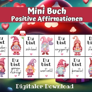Miniatuurboek Positieve Affirmaties, Kabouter miniboek, Valentijnsdag, decoratie en accessoires voor de Kabouterdeur als PDF-bestand om te downloaden