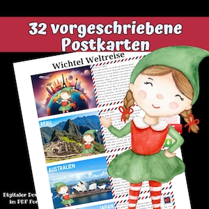 São necessários 32 cartões postais de gnomos, viagem ao mundo dos gnomos, download digital em formato PDF para a porta do gnomo, garota do gnomo, gnomo