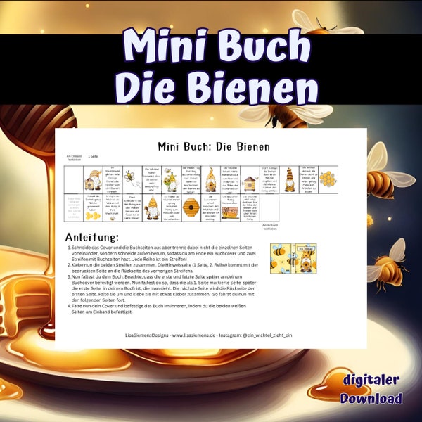 Miniatur Buch Die Bienen, Deko und Zubehör für den Wichtel, die Wichteltür oder das Puppenhaus als PDF Datei zum Download