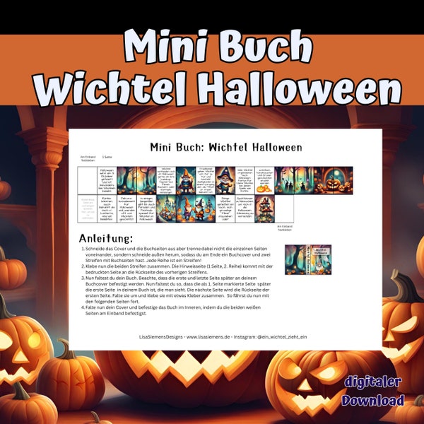 Miniatur Buch Wichtel Halloween,  Deko und Zubehör für den Wichtel, die Wichteltür oder das Puppenhaus als PDF Datei zum Download