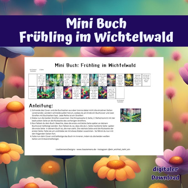 Miniatur Buch Frühling im Wichtelwald, Deko und Zubehör für den Wichtel, die Wichteltür oder das Puppenhaus als PDF Datei zum Download