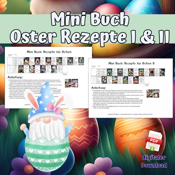 Miniatur Buch Oster Rezepte I und II für den Wichtel, Deko Zubehör für den Wichtel, die Wichtel Frühling und Ostern, PDF Download