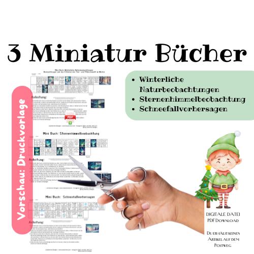3 x miniature books on the topic of gnomes as PDF files for download Snowfall forecast, nature observations and starry sky observations