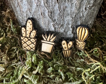 4 miniature wooden pictures with plants, succulents, for gnomes, gnome doors, dollhouses or mouse houses
